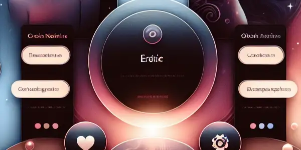 A modern digital forum interface for adult literature, featuring categories like erotic novels and videos, with romantic imagery.